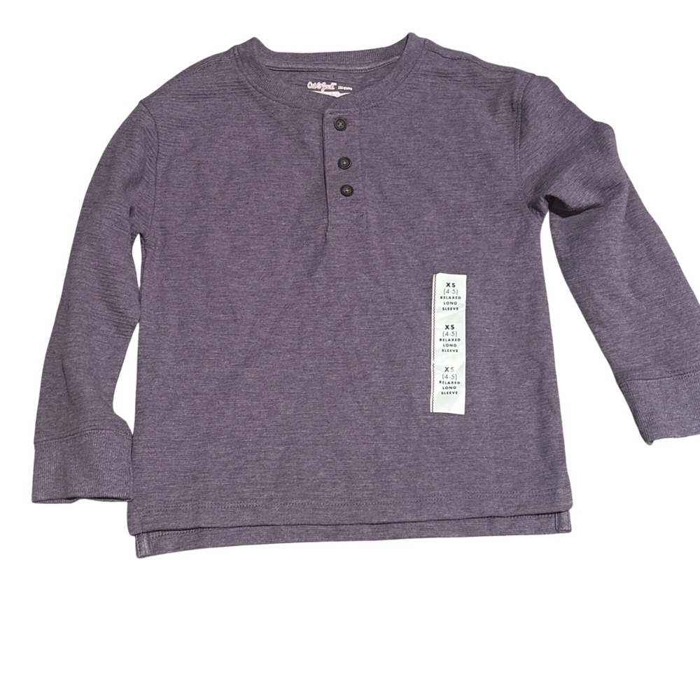 Cat & Jack Henley T-Shirt Boys XS 4/5 Purple‎ Textured Relaxed Long Sleeve NWT